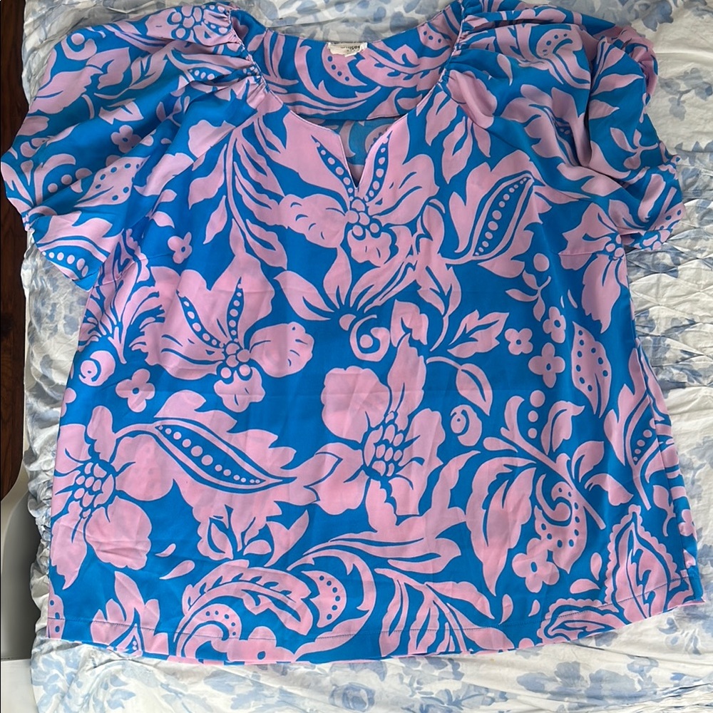 Umgee Blue and Pink Floral Blouse